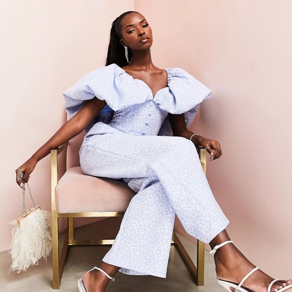 ASOS BLUE WIDE LEG FLORAL JUMPSUIT - Picture 2 of 4